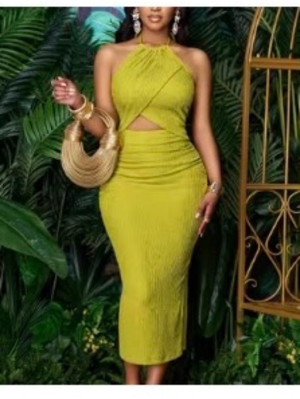 Women’s Halter Midi Dress in Lime Green